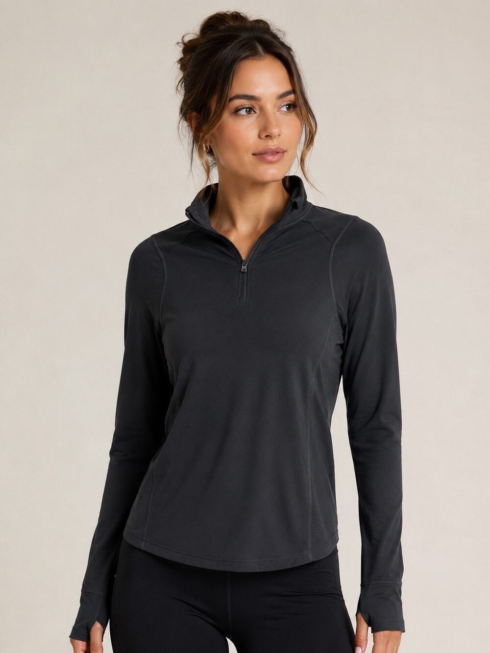 Fit Essential Black Quarter Zip Athletic Pullover Top Size Small